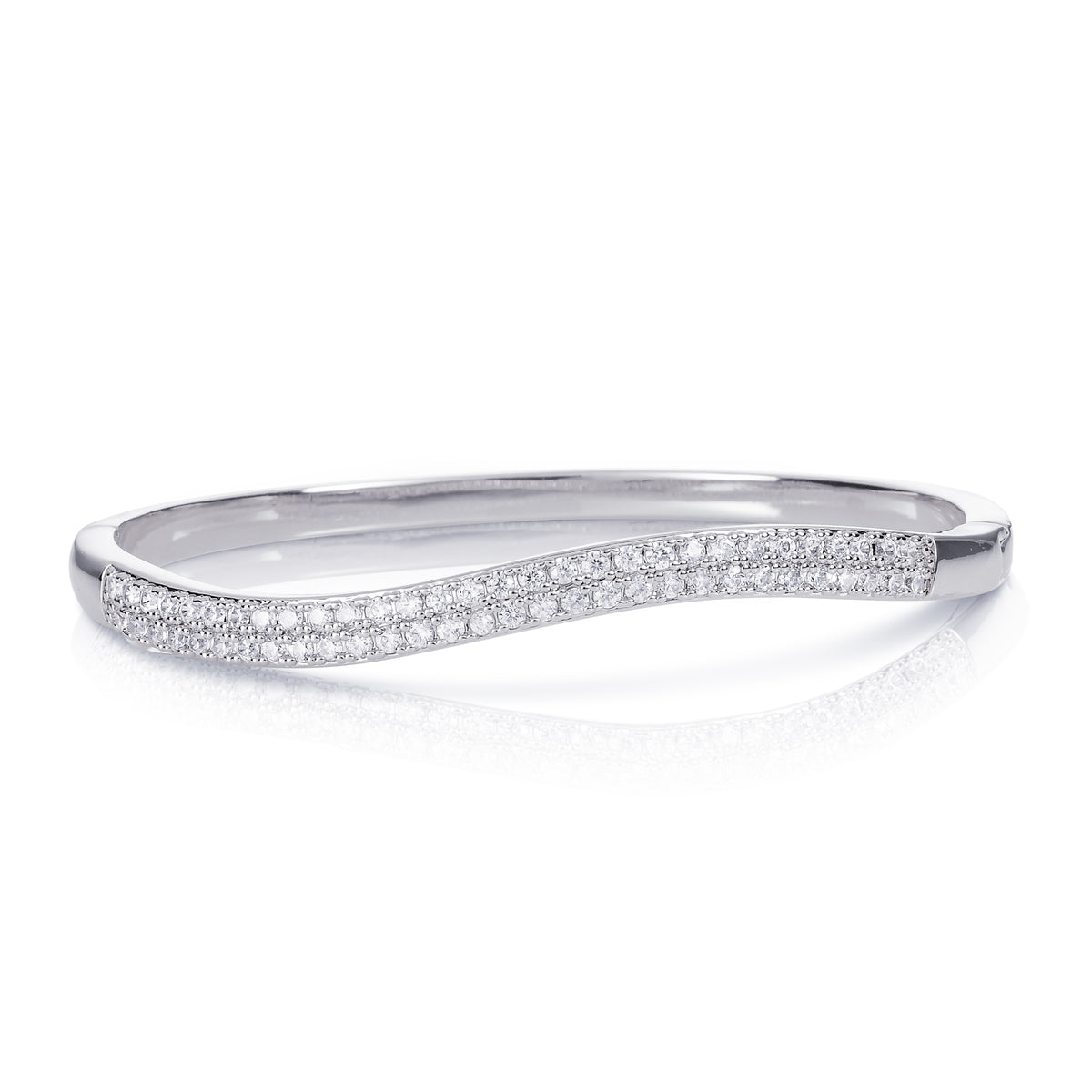 Silver S-Shape Cubic Zirconia Bangle Bracelet For Women