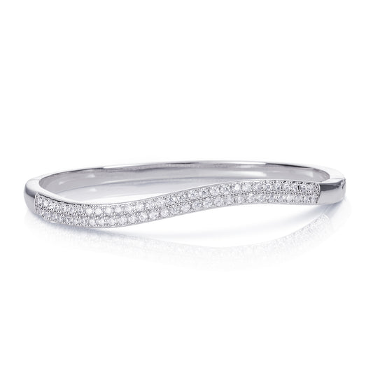 Silver S-Shape Cubic Zirconia Bangle Bracelet For Women