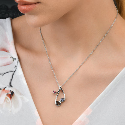 Sterling Silver Pendant Necklace with Natural Smoky Quartz, Iolite and Rhodolite Gemstones