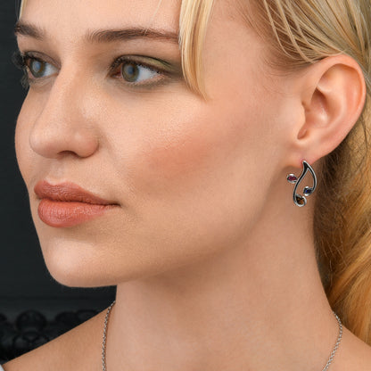 Sterling Silver Floral Stud Earrings with Natural Smoky Quartz, Iolite and Rhodolite Gemstones