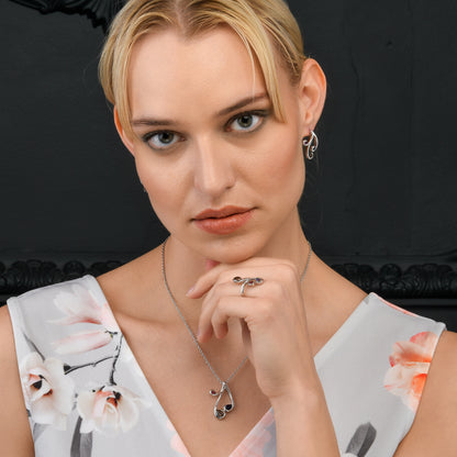 Sterling Silver Floral Stud Earrings with Natural Smoky Quartz, Iolite and Rhodolite Gemstones
