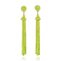 Long Bright Green Beaded Tassel Earrings for Women