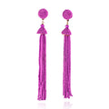 Long Purple Beaded Tassel Earrings for Women