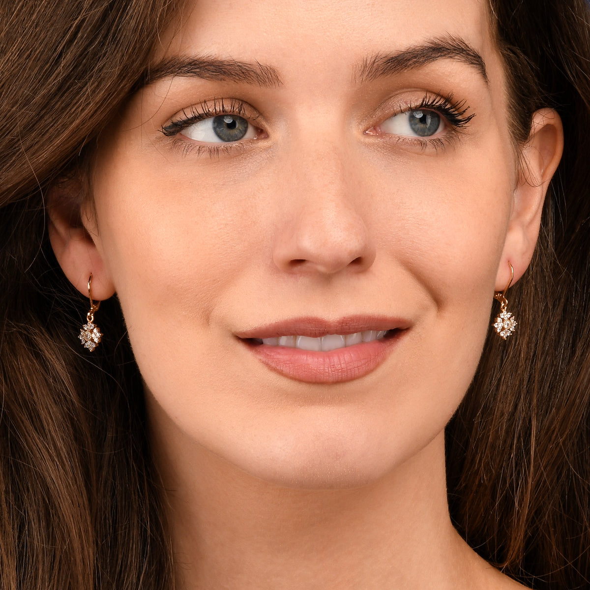 Gold Snowflake Drop Leverback Earrings With Cubic Zirconia For Women
