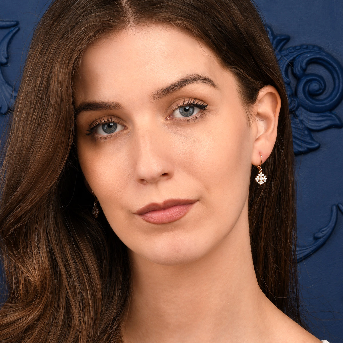 Gold Snowflake Drop Leverback Earrings With Cubic Zirconia For Women