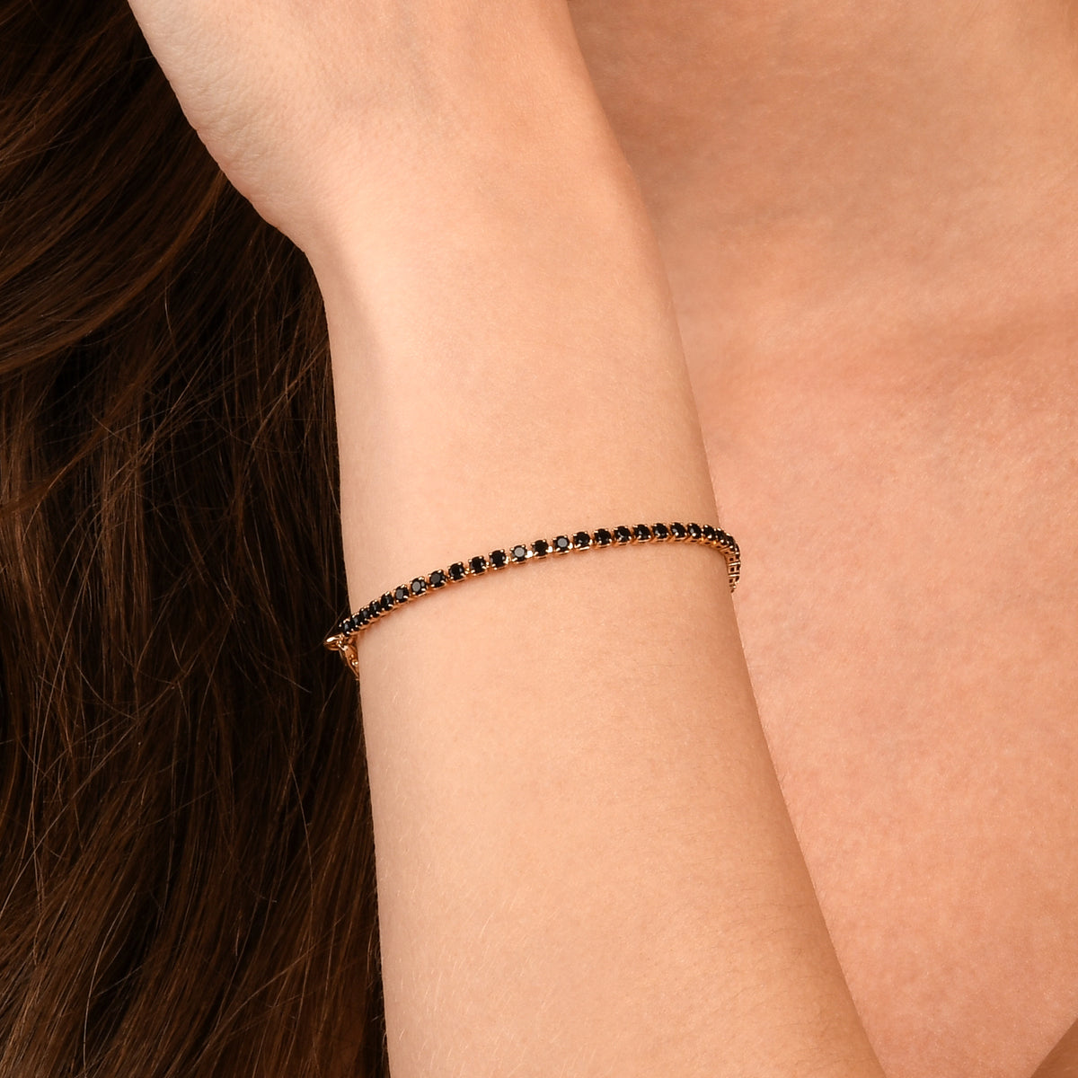 Dainty 2.5 mm Black Gold Tennis Bracelet with Black Cubic Zirconia Stones for Women