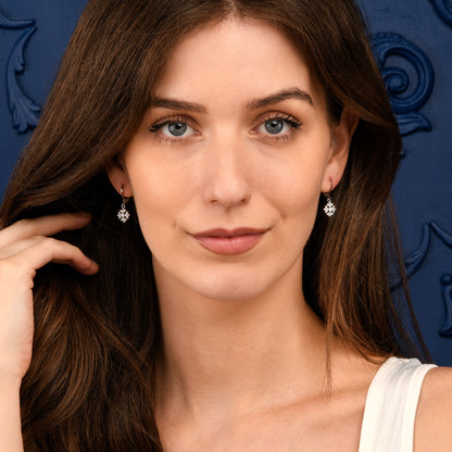 Silver Snowflake Drop Leverback Earrings With Cubic Zirconia For Women