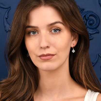 Silver Snowflake Drop Leverback Earrings With Cubic Zirconia For Women