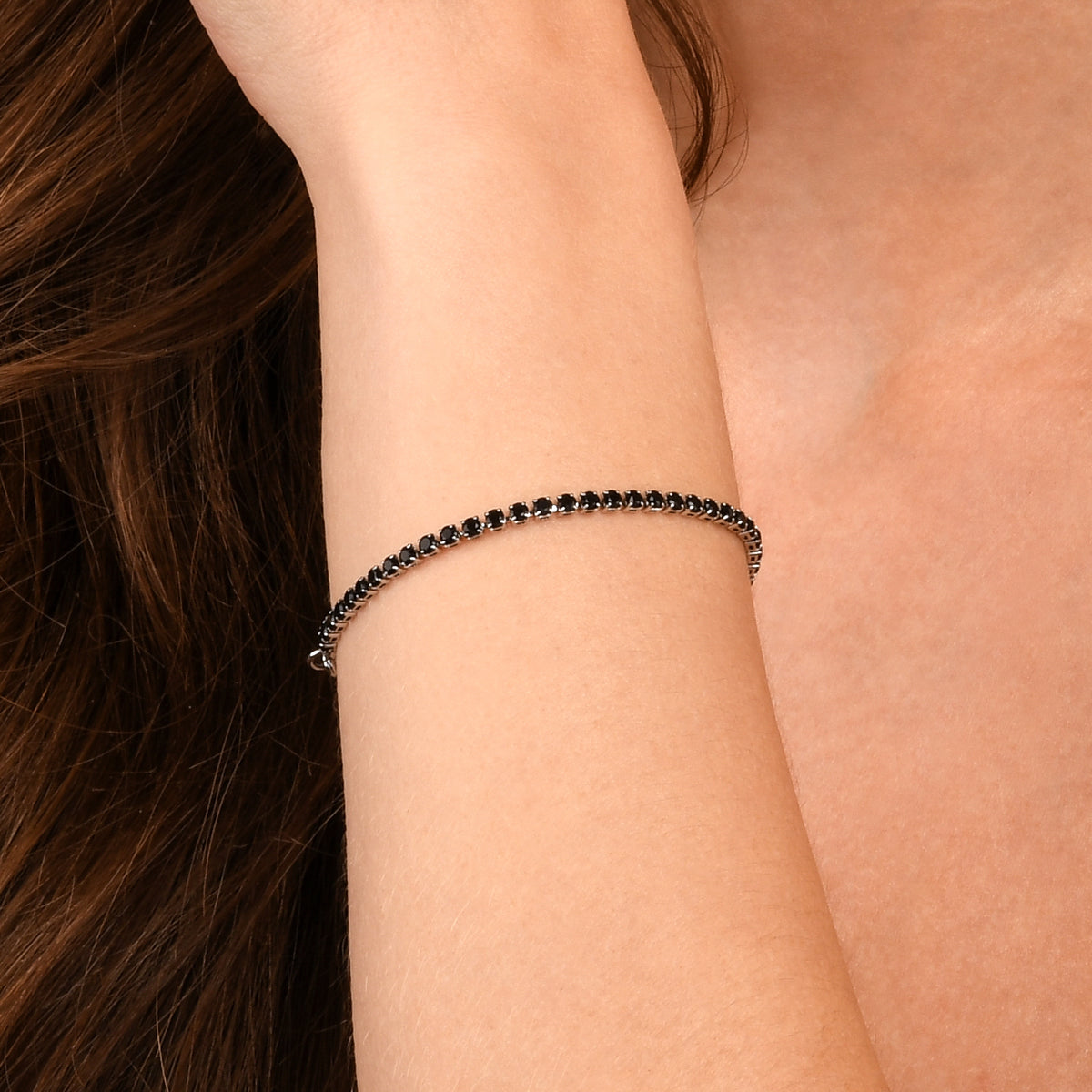 Dainty 2.5 mm Black Silver Tennis Bracelet with Black Cubic Zirconia Stones for Women