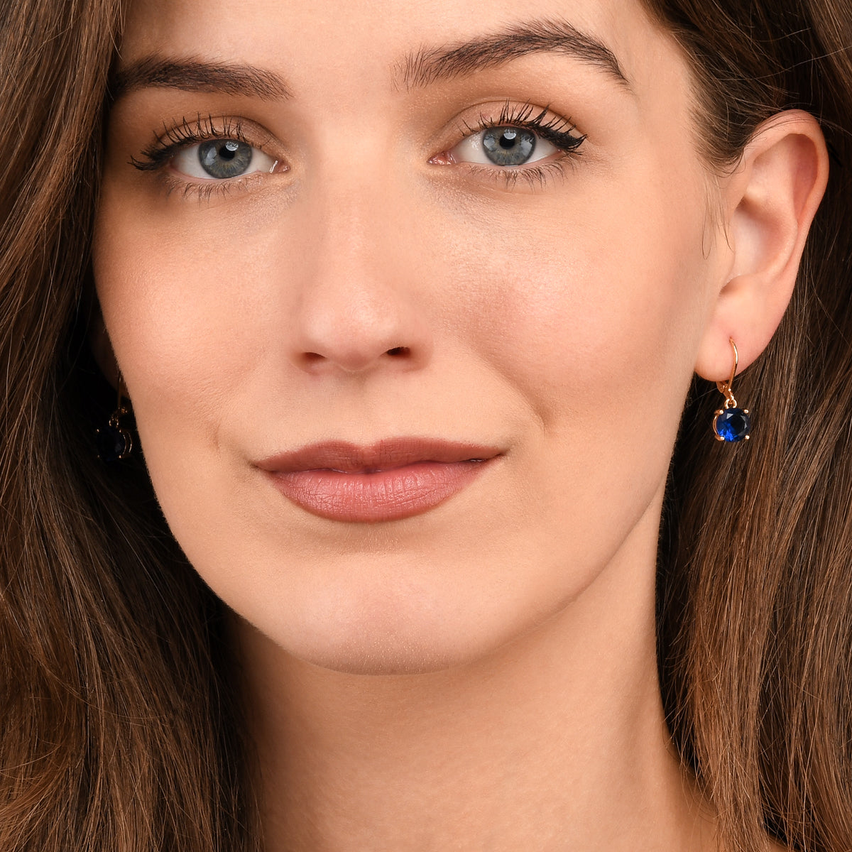 Gold Blue Round Crystal Leverback Drop Earrings for Women