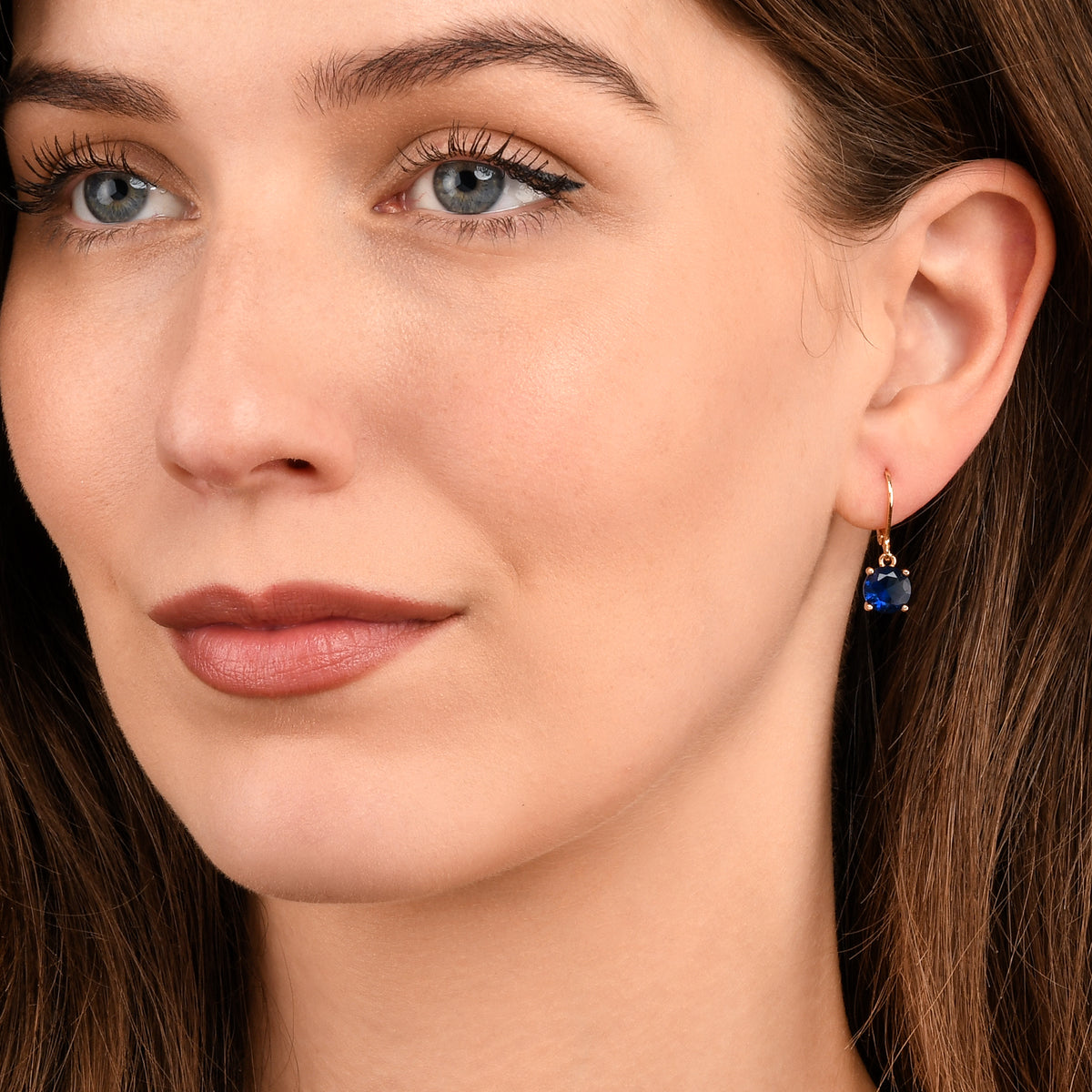 Gold Blue Round Crystal Leverback Drop Earrings for Women