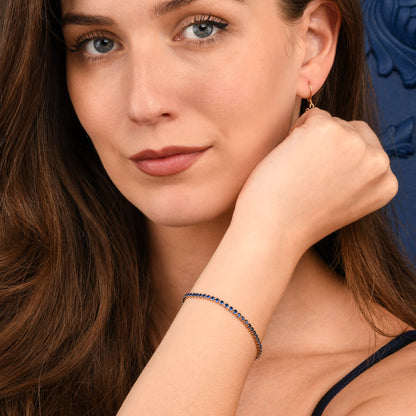 Dainty 2.5 mm Blue Gold Tennis Bracelet with Blue Cubic Zirconia Stones for Women