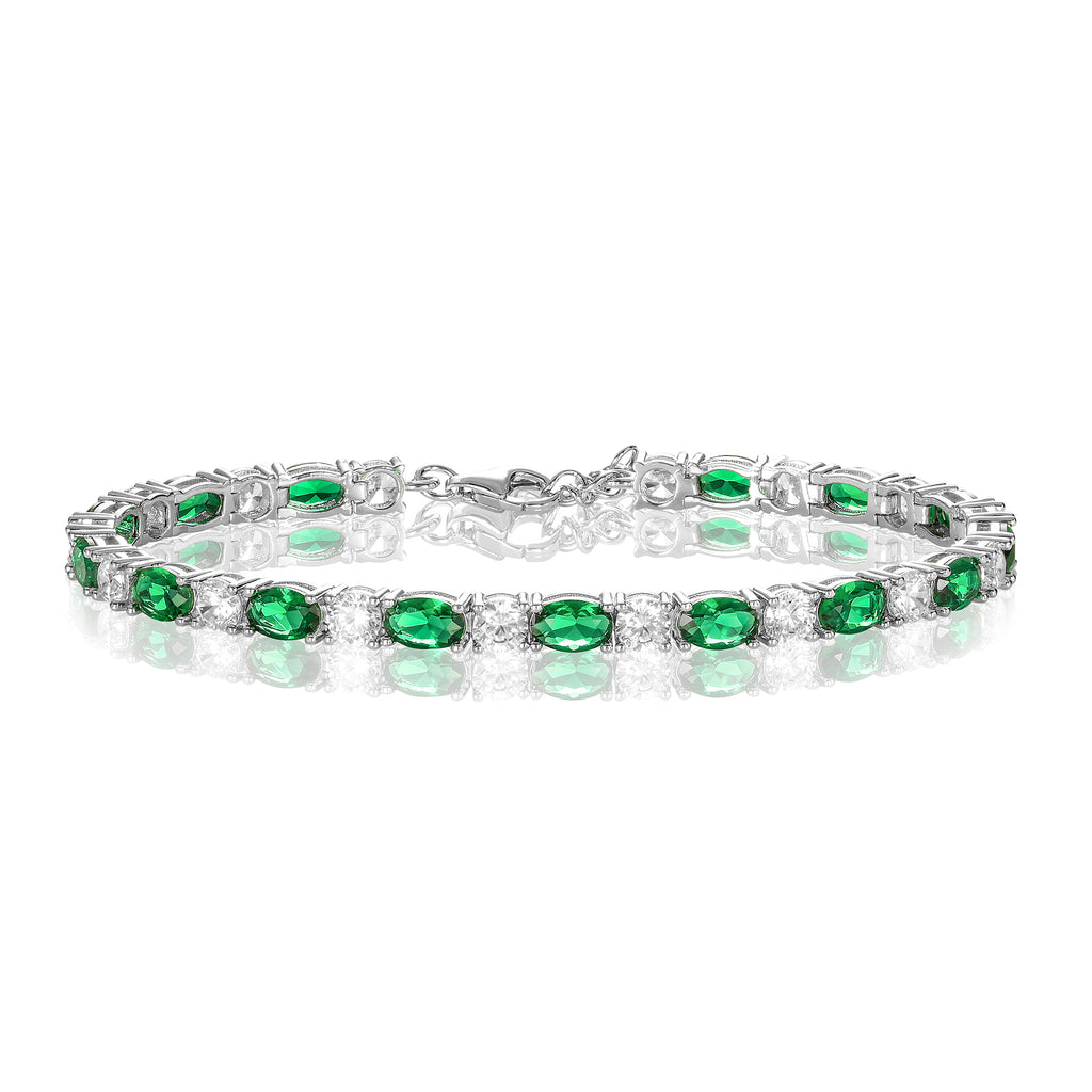 4mm Wide Green Tennis Bracelet for Women in 925 Sterling Silver