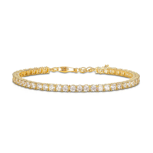 Gold Plated 925 Sterling Silver Tennis Bracelet with 3mm Cubic Zirconia For Women