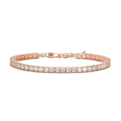 Rose Gold Plated 925 Sterling Silver Tennis Bracelet with 3mm Cubic Zirconia For Women