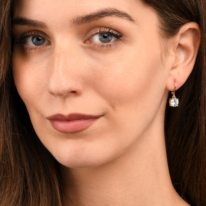 Gold Plated Round Cubic Zirconia Leverback Drop Earrings for Women