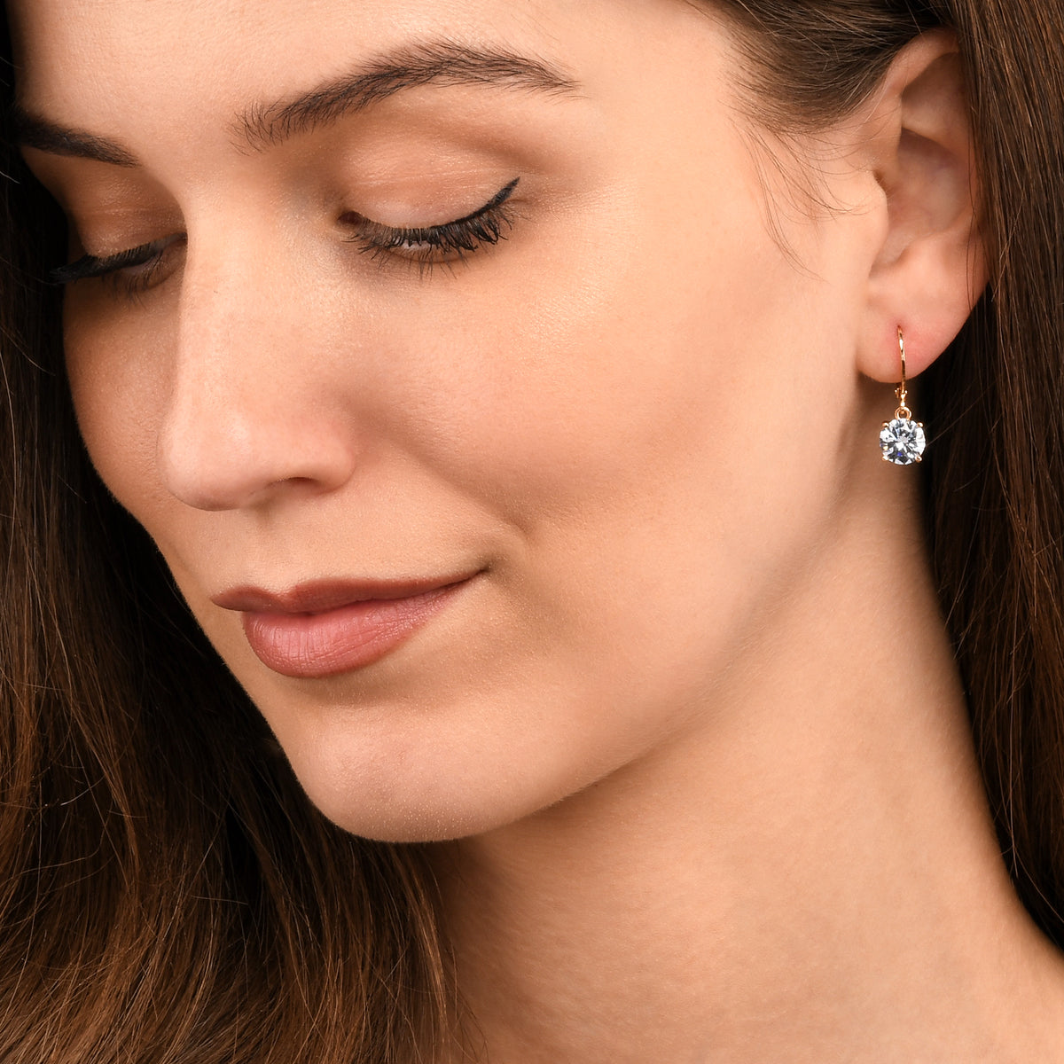 Gold Plated Round Cubic Zirconia Leverback Drop Earrings for Women