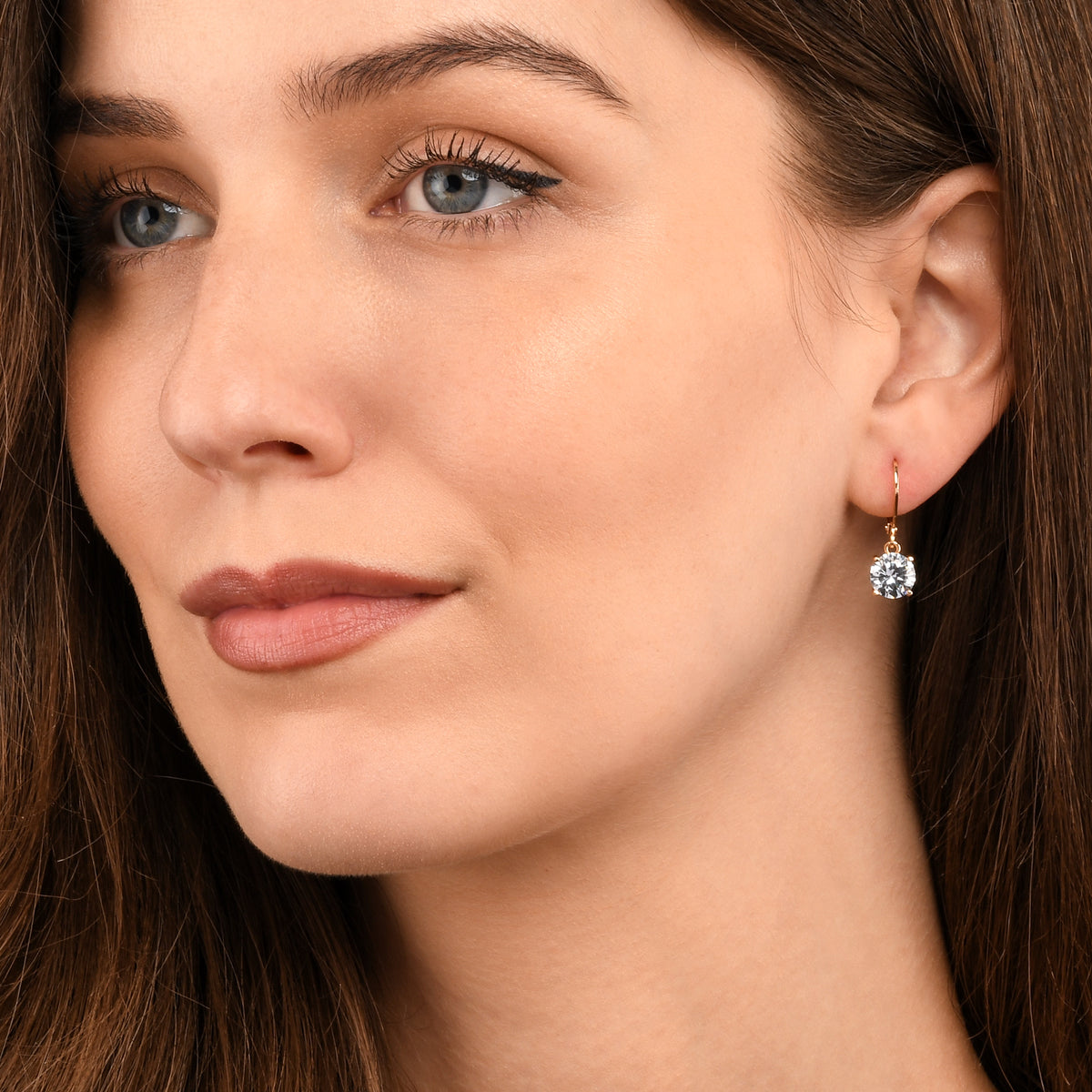Gold Plated Round Cubic Zirconia Leverback Drop Earrings for Women