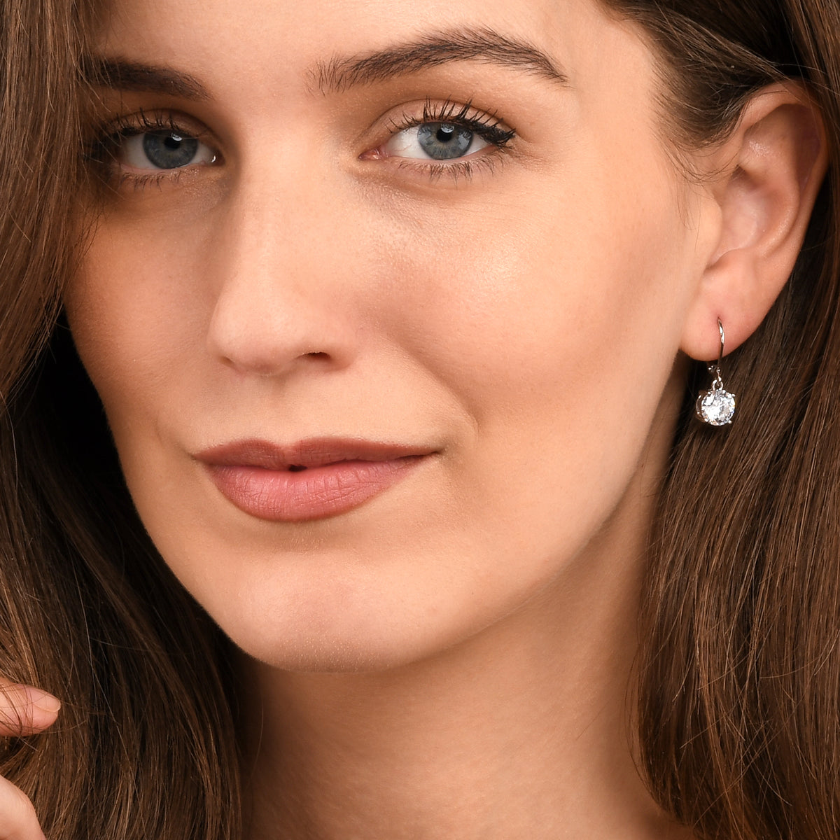 Silver Round Cubic Zirconia Leverback Drop Earrings for Women