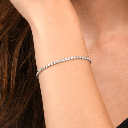 Dainty 2.5 mm Silver Tennis Bracelet with White Cubic Zirconia Stones for Women