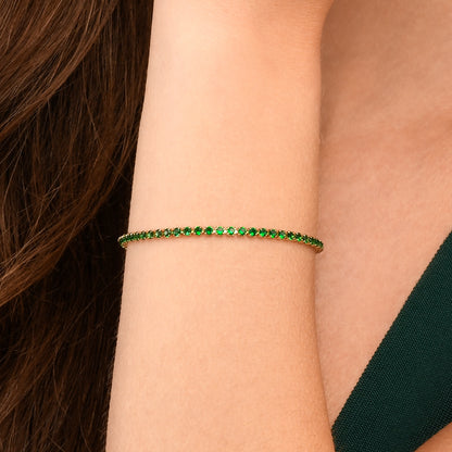 Dainty 2.5 mm Green Gold Tennis Bracelet with Green Cubic Zirconia Stones for Women