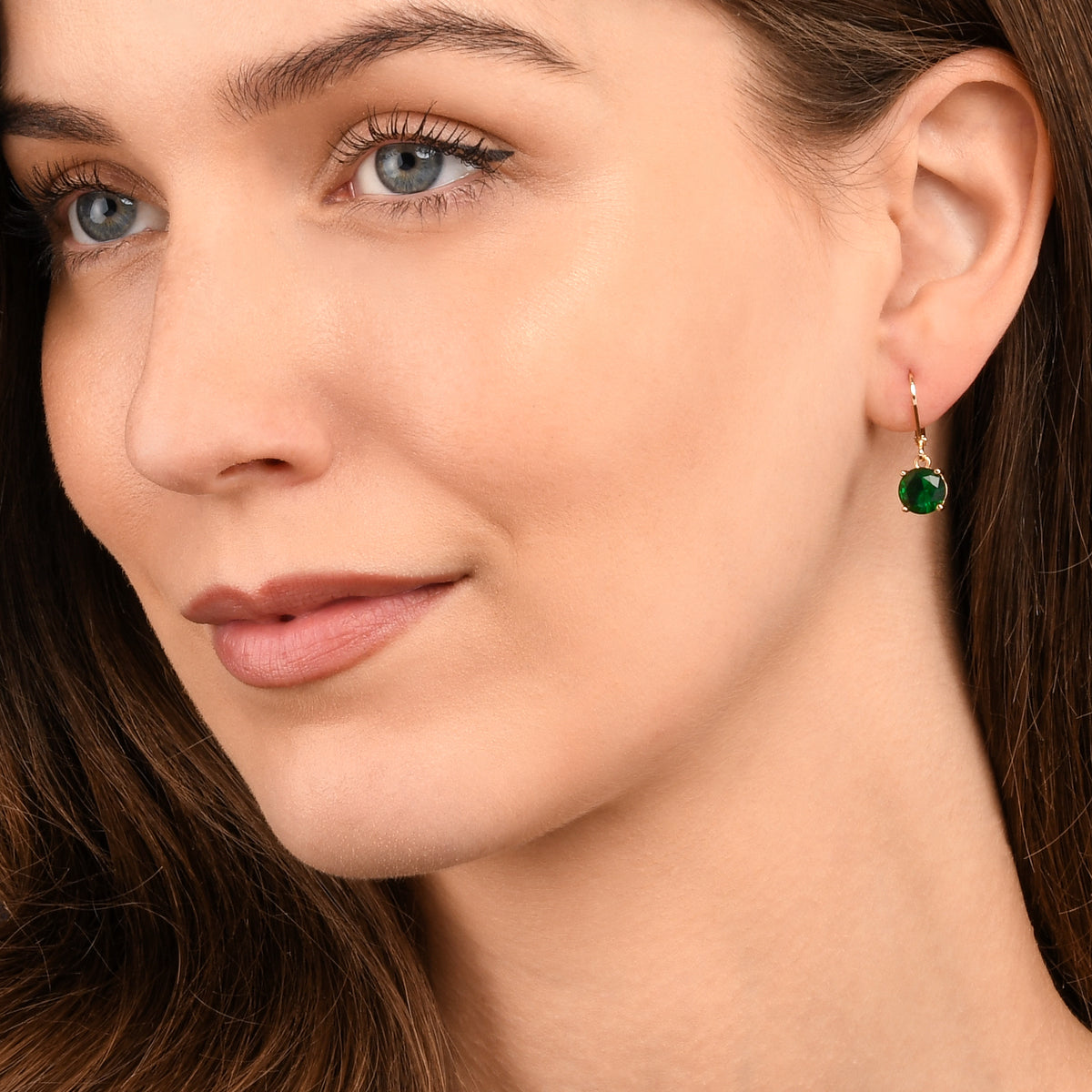 Gold Green Round Crystal Leverback Drop Earrings for Women