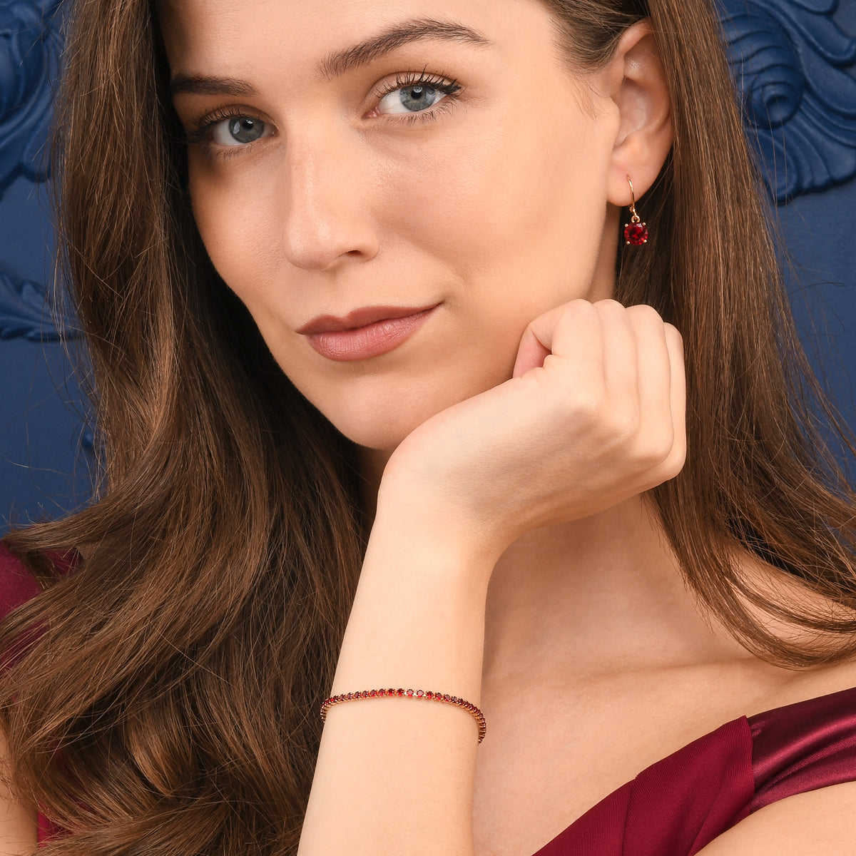 Dainty 2.5 mm Red Gold Tennis Bracelet with Red Cubic Zirconia Stones for Women