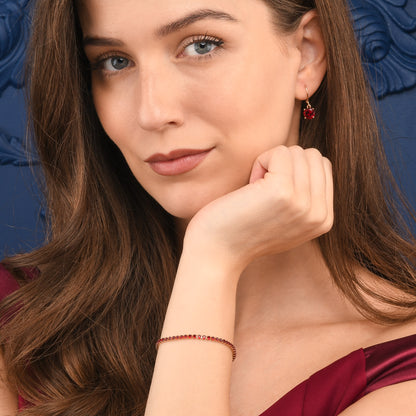 Gold Red Round Crystal Leverback Drop Earrings for Women