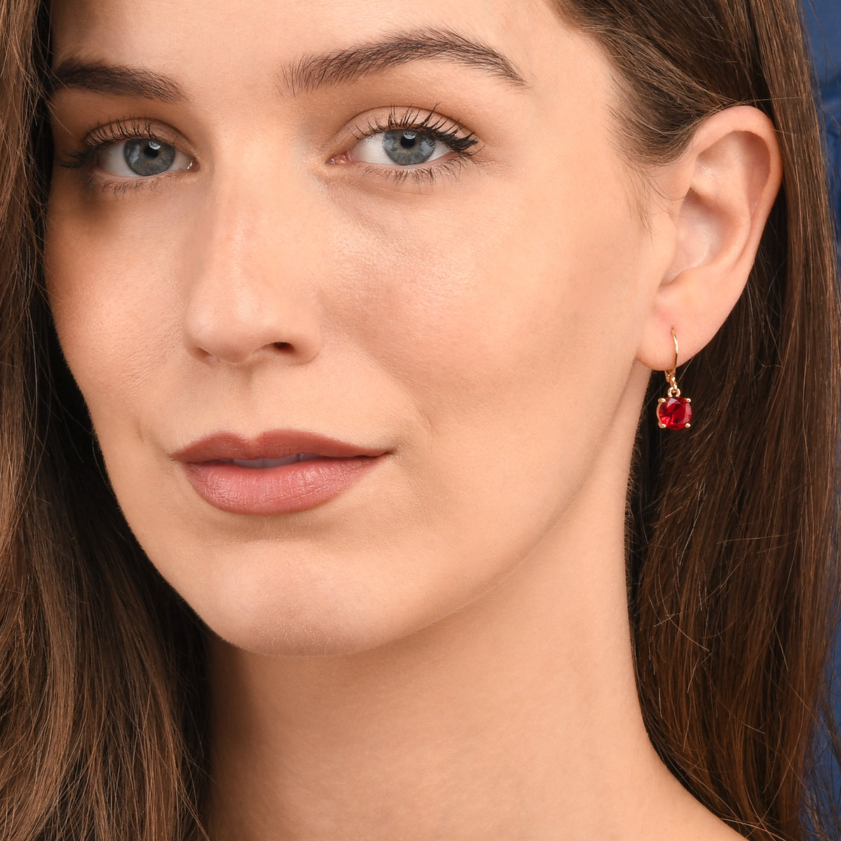 Gold Red Round Crystal Leverback Drop Earrings for Women