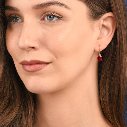 Gold Red Round Crystal Leverback Drop Earrings for Women