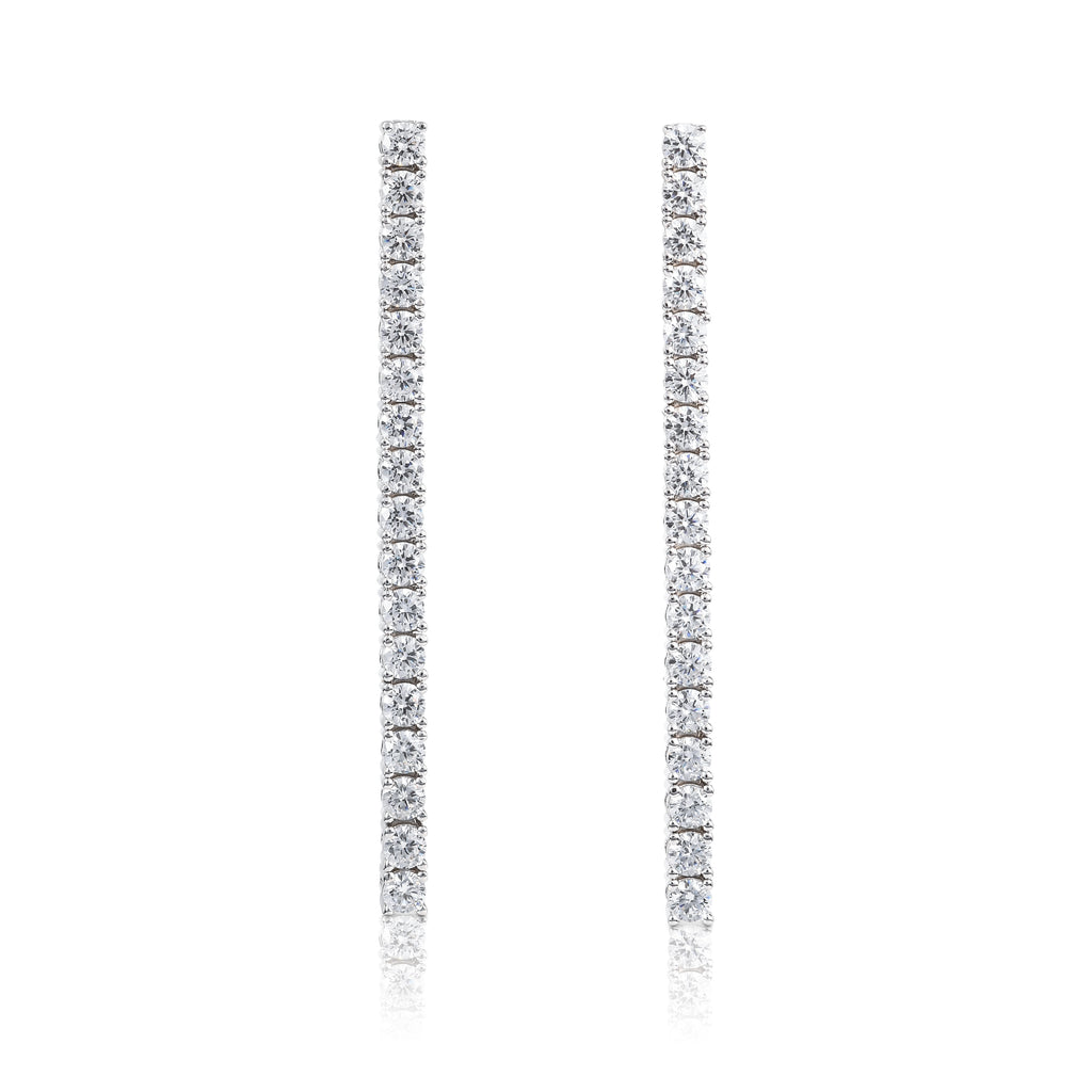 925 Sterling Silver Long Drop Earrings with 3mm Cubic Zirconia Stones