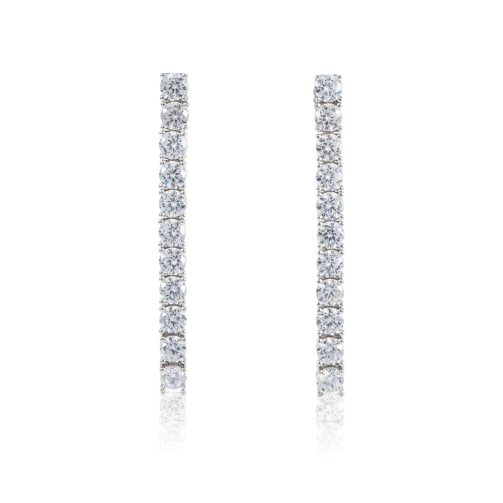 925 Sterling Silver Long Drop Earrings with 4mm Cubic Zirconia Stones