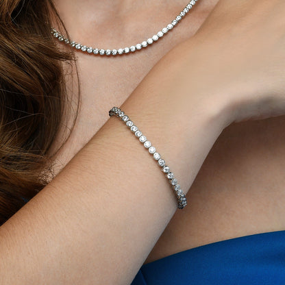 925 Sterling Silver Bezel Set Tennis Bracelet For Women with 3mm Cubic Zirconia