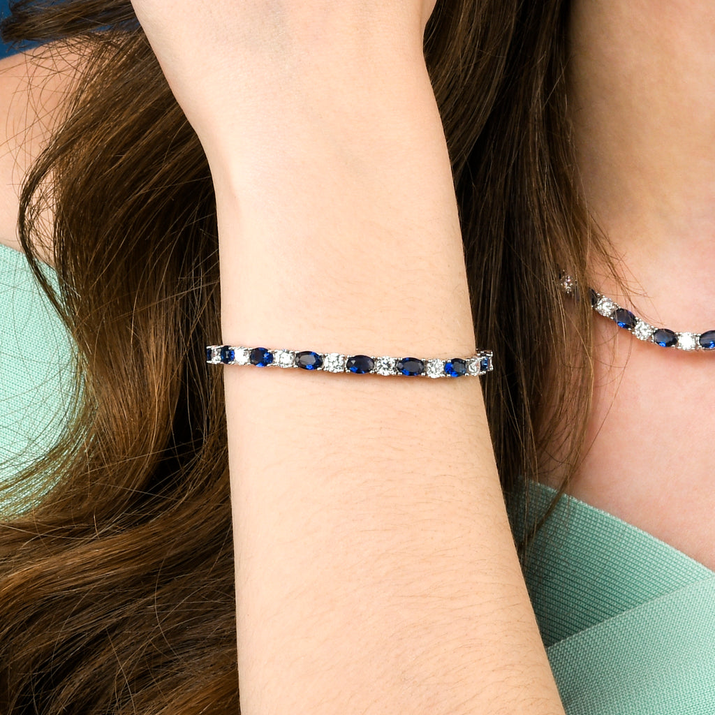 4mm Wide Blue Tennis Bracelet for Women in 925 Sterling Silver