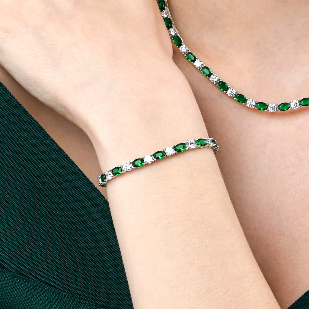 4mm Wide Green Tennis Bracelet for Women in 925 Sterling Silver