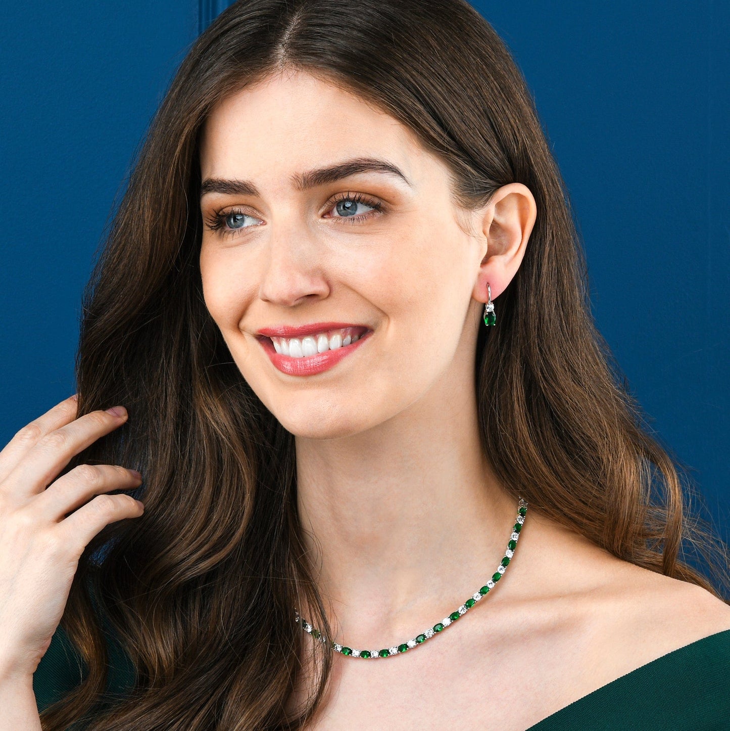 925 Sterling Silver Leverback Green Oval Drop Earrings