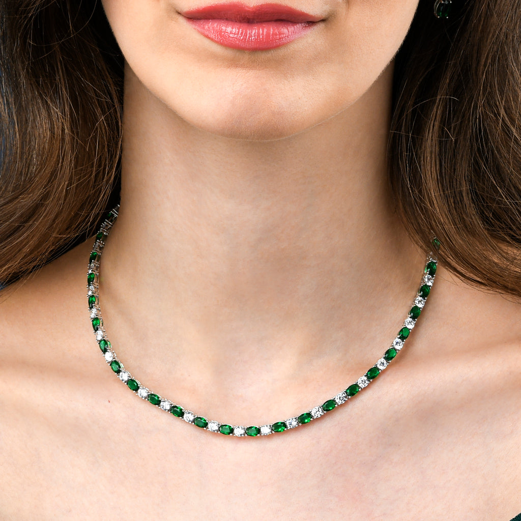 Green Tennis Necklace for Women in 925 Sterling Silver