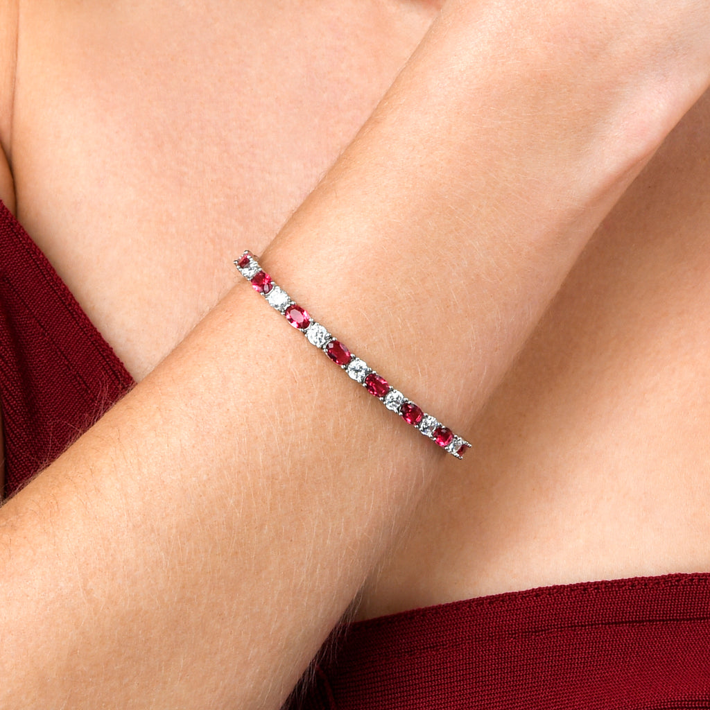 4mm Wide Red Tennis Bracelet for Women in 925 Sterling Silver