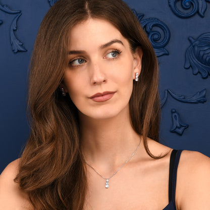Silver Trilogy Stud Earrings for Women, Graduated Cubic Zirconia Earrings