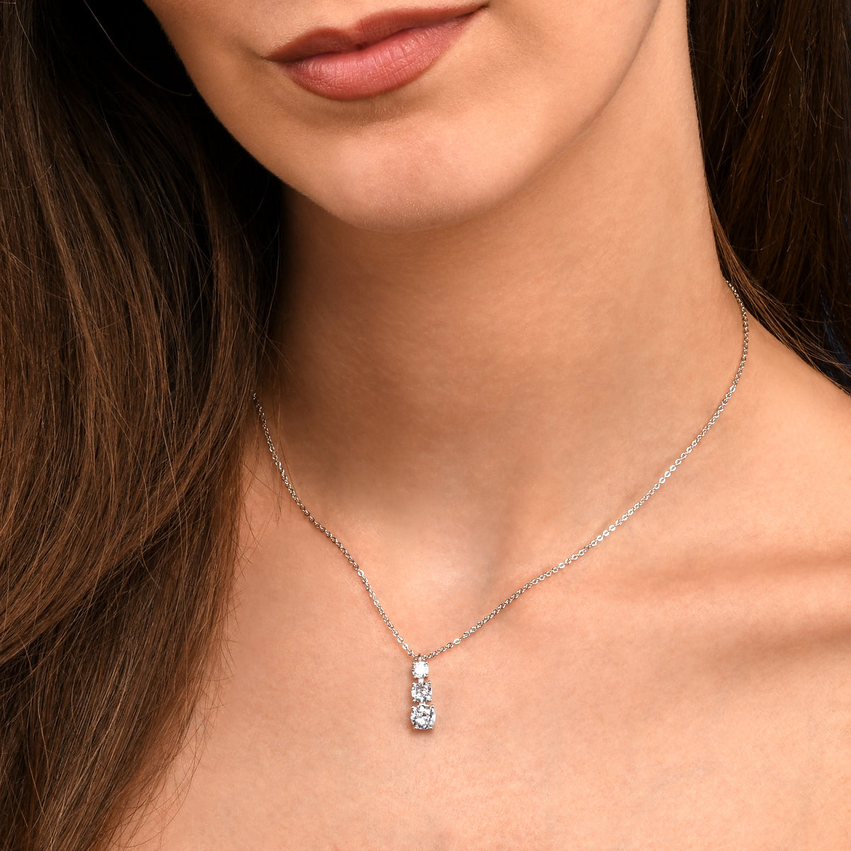 Dainty Silver Trilogy Pendant Necklace for Women