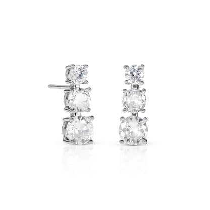 Silver Trilogy Stud Earrings for Women, Graduated Cubic Zirconia Earrings
