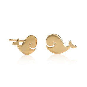 Gold Plated 925 Sterling Silver Fun Whale Shaped Small Stud Earrings for Women