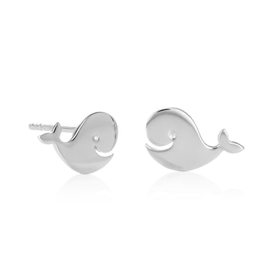 925 Sterling Silver Fun Whale Shaped Small Stud Earrings for Women