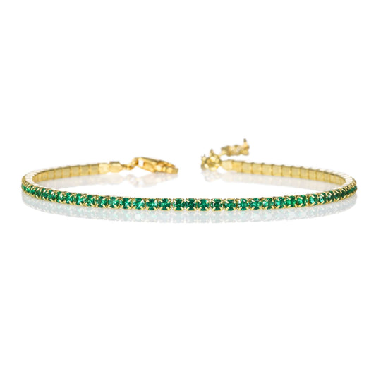 Gold Plated Skinny Green Tennis Bracelet for Women