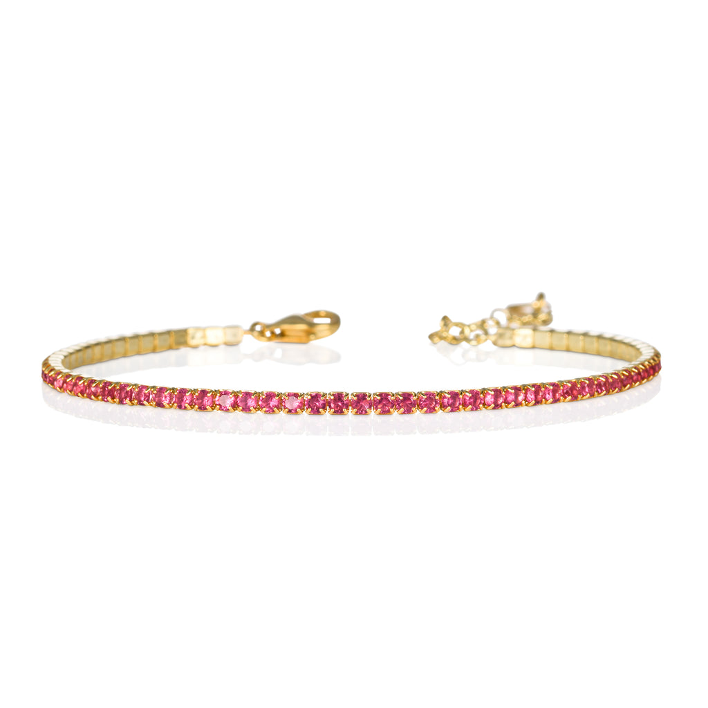 Gold Plated Skinny Pink Red Tennis Bracelet for Women