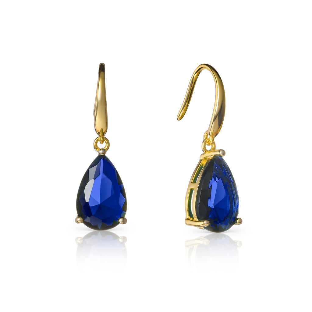 Gold Plated Blue Pear Drop Earrings