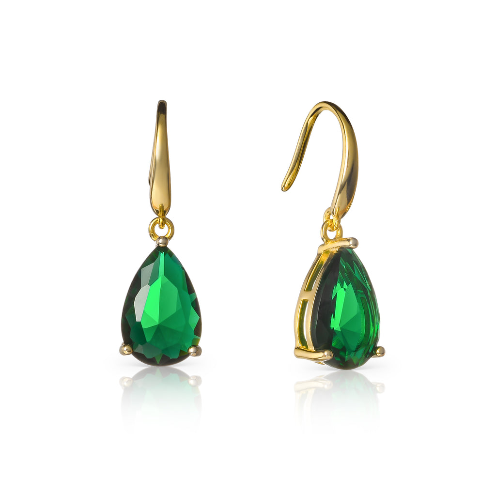 Gold Plated Green Pear Drop Earrings