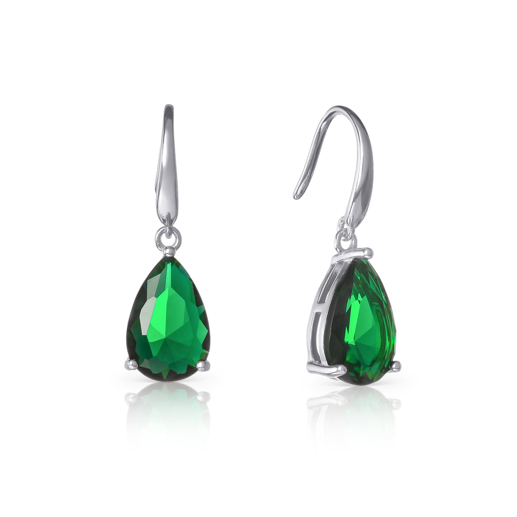 925 Sterling Silver Green Pear Drop Earrings