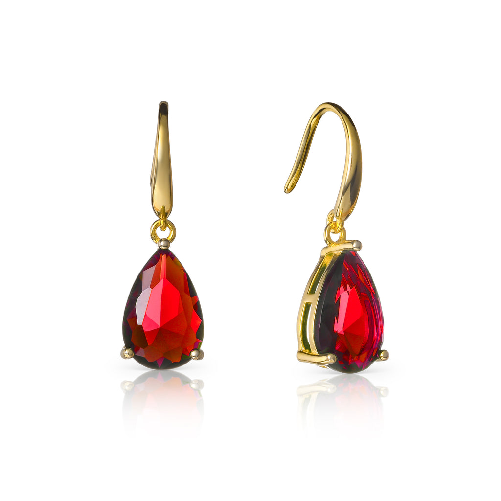 Gold Plated Red Pear Drop Earrings