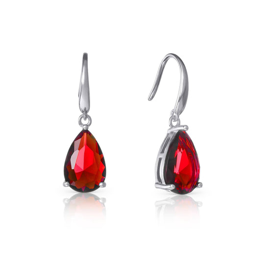 925 Sterling Silver Red Pear Drop Earrings